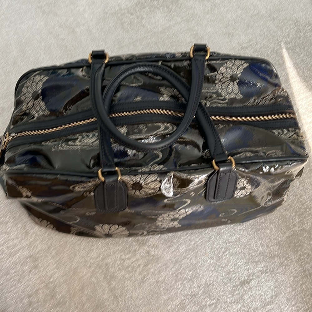Valentino Garavani Black and Blue Floral Satchel